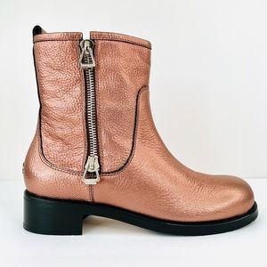 JIMMY CHOO Dondo Rosewood Metallic Grainy Leather Biker Ankle Boots EU 40